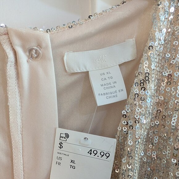 H&M Champagne Sequin Jumpsuit with Skort Detail Size XL NWT - Picture 2 of 4
